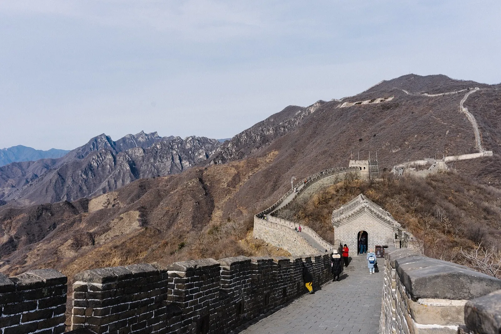 Autumn foliage on a mountain ridge in northern China under a clear blue sky